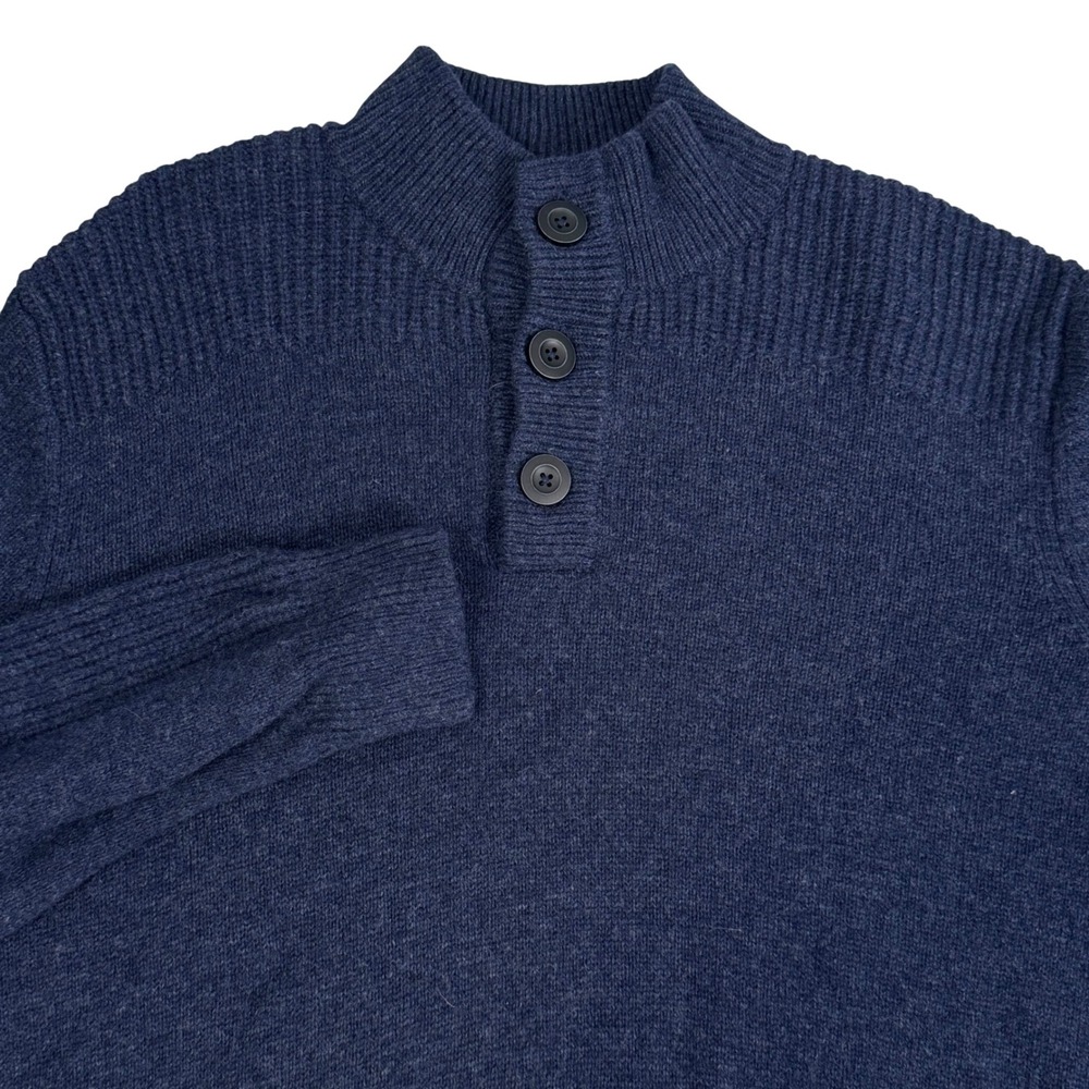 LLBean Lambswool Mock Neck Button Henley Pullover Sweater Grandpa Chunky Mens L